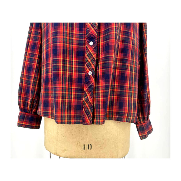 Vintage 80s Azur Button Front Blouse Red Plaid Long Sleeve Collared EUR 44 - Picture 6 of 8